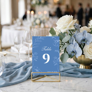 Elegant Dusty Blue Floral Line Art Wedding Table Number