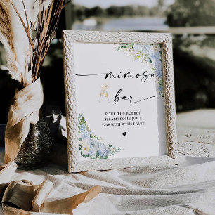 Elegant Dusty Blue Floral Mimosa Bar Sign