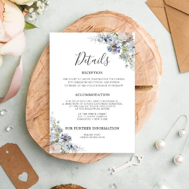 Elegant Dusty Blue Floral Modern Wedding Enclosure Card (Creator Uploaded)