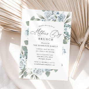 Elegant Dusty Blue Floral Mother's Day Brunch Invitation
