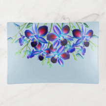 Elegant Dusty Blue Floral Orchids Watercolor