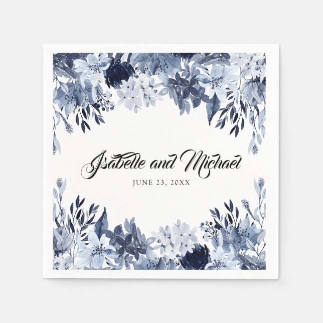 Elegant Dusty Blue Floral Personalised Napkin (Front)