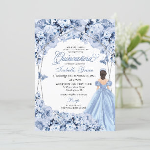 Elegant Dusty Blue Floral Quinceanera Invitation
