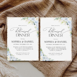 Elegant Dusty Blue Floral Rehearsal Dinner Invitation