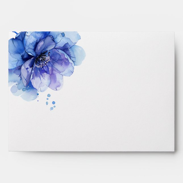 Elegant Dusty Blue Floral Return Address Envelope (Front)