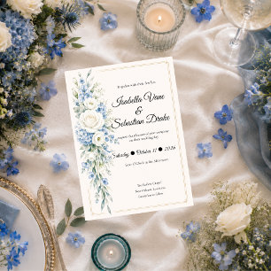 Elegant Dusty Blue Floral Romance Wedding Invitation