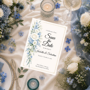 Elegant Dusty Blue Floral Romance Wedding Save The Date