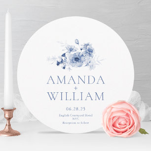 Elegant Dusty Blue Floral Round Wedding Invitation