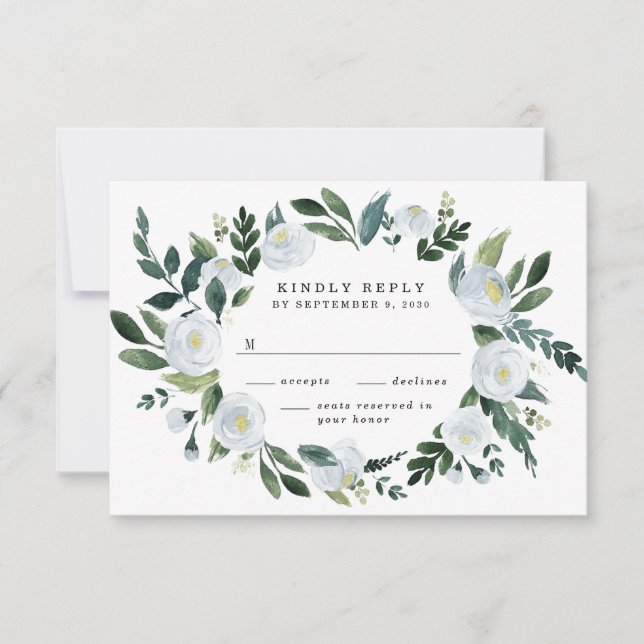 Elegant Dusty Blue Floral Rustic Garden Wedding RSVP Card (Front)