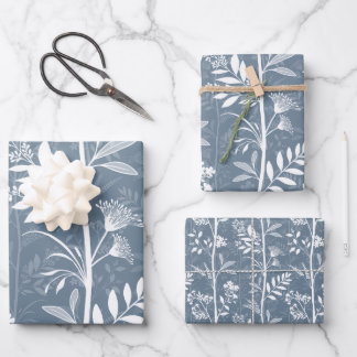 Elegant Dusty Blue Floral Silhouette Wrapping Paper Sheet