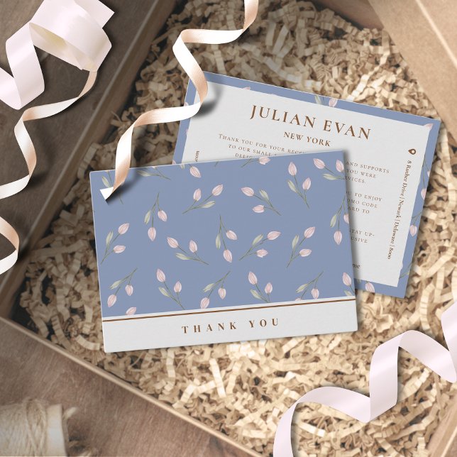 Elegant Dusty Blue Floral Thank You Business Card (Elegant Dusty Blue Floral Thank You Card for Business)