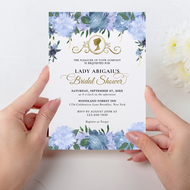 Elegant Dusty Blue Floral Victorian Bridal Shower Invitation (Creator Uploaded)