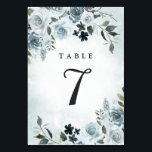 Elegant Dusty Blue Floral Watercolor Navy Wedding Table Number<br><div class="desc">Design features elegant watercolor floral elements in shades of dusty blue and small elements in navy.  Design also features various types of greenery and branches with dusty blue watercolor splashes for added style.</div>