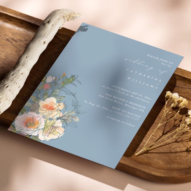 Elegant Dusty Blue Floral Watercolor Wedding Invitation (Elegant Dusty Blue Floral Watercolor Wedding Invitation)