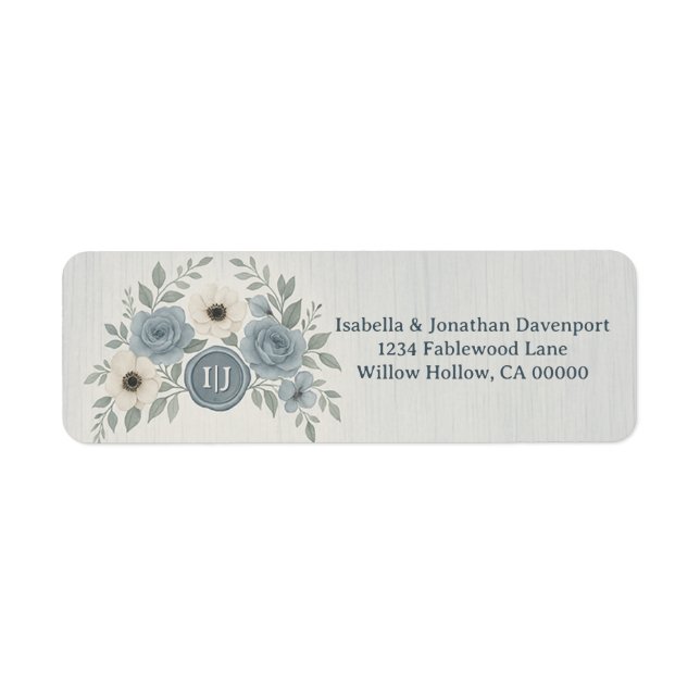 Elegant Dusty Blue Floral Wax Seal Wedding (Front)