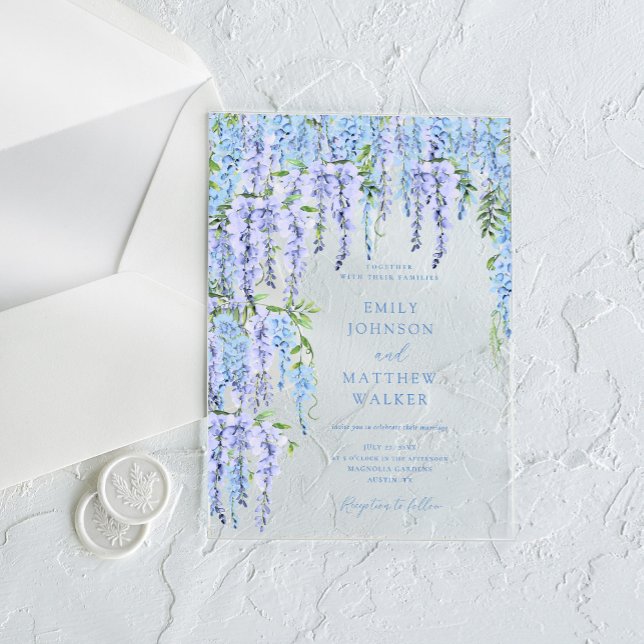 Elegant Dusty Blue Floral Wedding Acrylic Invitations (Creator Uploaded)