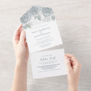 Elegant Dusty Blue Floral Wedding Budget Website All In One Invitation