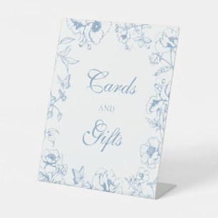 Elegant Dusty Blue Floral Wedding Cards Gifts  Pedestal Sign