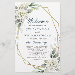 Elegant Dusty Blue Floral Wedding Ceremony Program