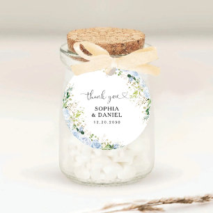 Elegant Dusty Blue Floral Wedding Classic Round  Sticker
