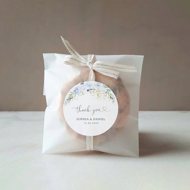 Elegant Dusty Blue Floral Wedding Classic Round  Sticker (Creator Uploaded)