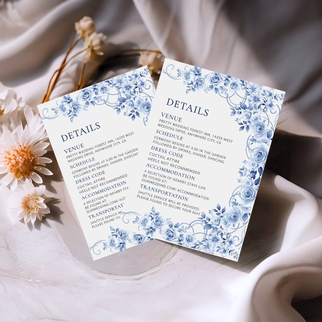 Elegant dusty blue floral wedding details  enclosure card (Creator Uploaded)