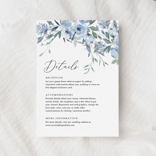 Elegant Dusty Blue Floral Wedding Details Enclosure Card (Creator Uploaded)