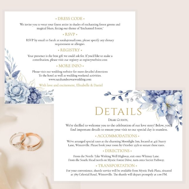 Elegant Dusty blue Floral Wedding Details  Enclosure Card (Creator Uploaded)