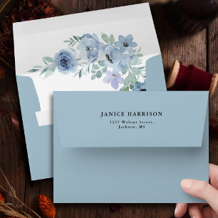 Elegant Dusty Blue Floral Wedding Envelope