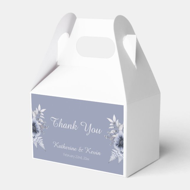 Elegant Dusty Blue Floral Wedding Favour Box (Front Side)