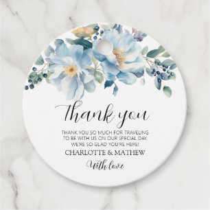 Elegant dusty blue floral Wedding Favour Gift tag