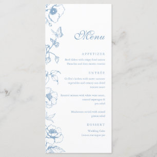 Elegant Dusty Blue Floral Wedding Flat Menu