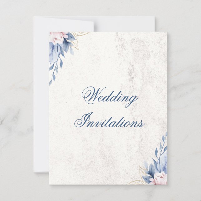 Elegant dusty blue floral wedding invitation (Front)