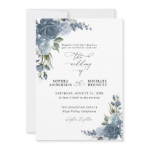 Elegant Dusty Blue Floral Wedding Invitation