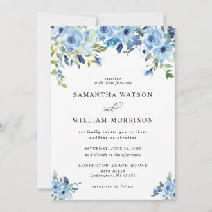 Elegant Dusty Blue Floral Wedding Invitation