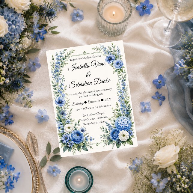 Elegant Dusty Blue Floral Wedding Invitation (Creator Uploaded)
