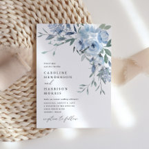 Elegant Dusty Blue Floral Wedding Invitation