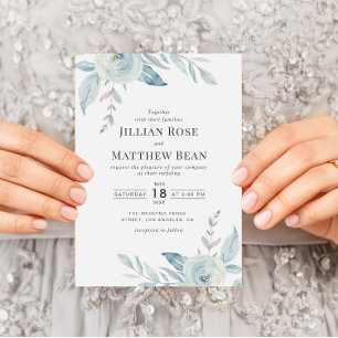 elegant dusty blue floral wedding invitation
