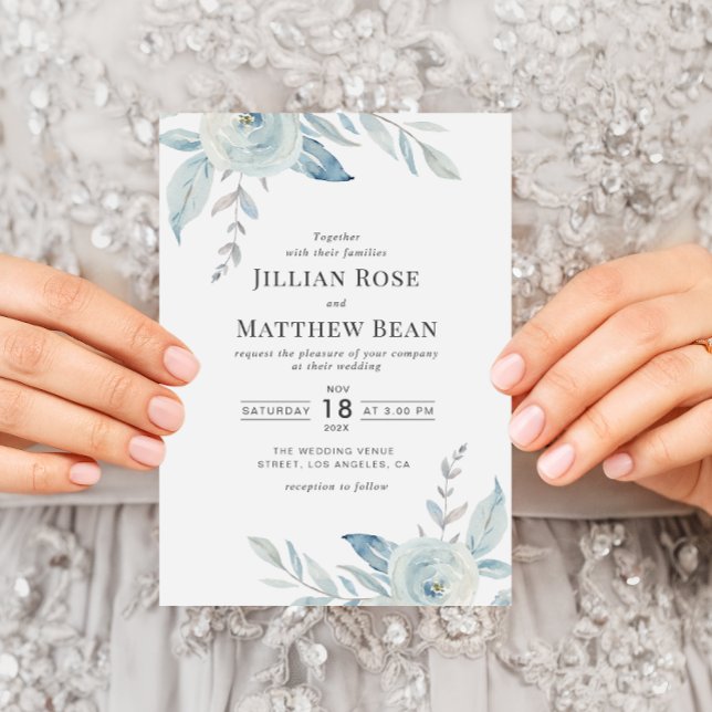 elegant dusty blue floral wedding invitation (Creator Uploaded)