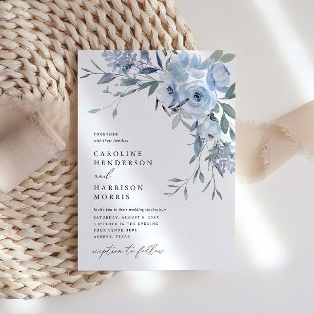 Elegant Dusty Blue Floral Wedding Invitation (Creator Uploaded)