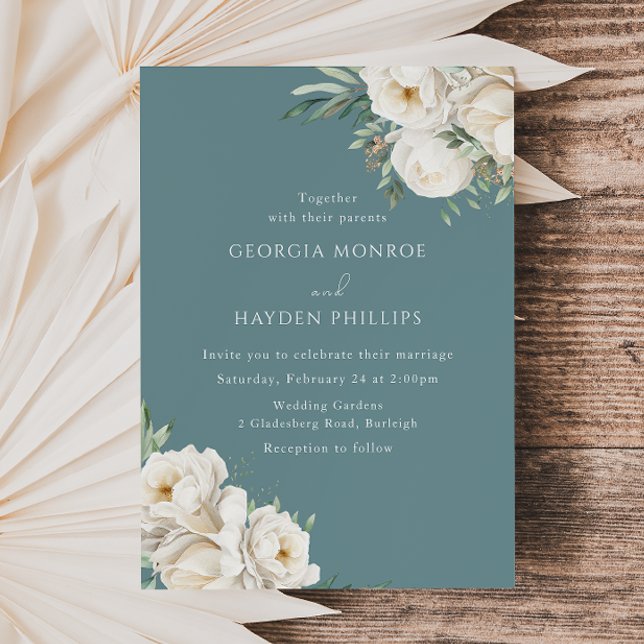 Elegant Dusty Blue & Floral Wedding Invitation (Creator Uploaded)