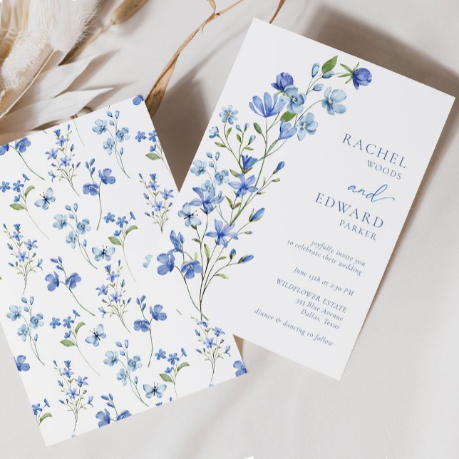 Elegant Dusty Blue Floral Wedding Invitation (Creator Uploaded)
