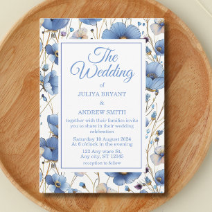 Elegant dusty blue floral Wedding invitation