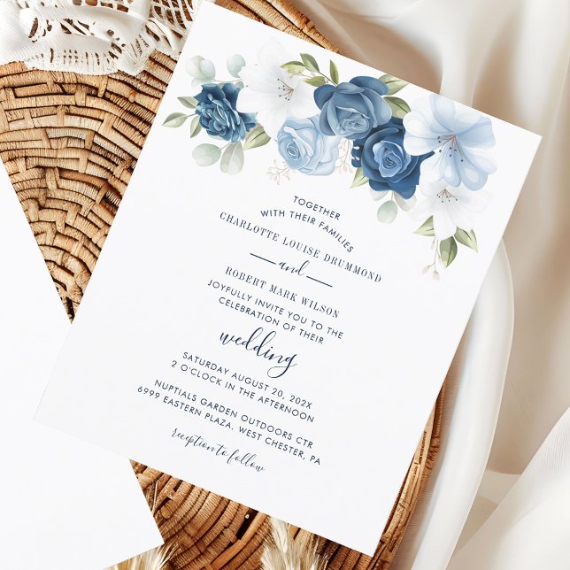 Elegant Dusty Blue Floral Wedding Invitation (Elegant Dusty Blue Floral Wedding Invitation)