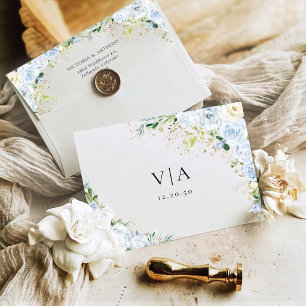 Elegant Dusty Blue Floral Wedding Invitation Envelope
