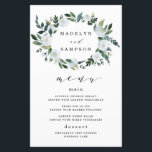 Elegant Dusty Blue Floral Wedding Menu Cards<br><div class="desc">Designs features elegant watercolor floral elements in shades of dusty blue, steel, mist and more over a painted greenery wreath. the back features a light dusty blue shade. You can change the back to white if you prefer. You can also fully customise this menu to your own font choices, sizes,...</div>