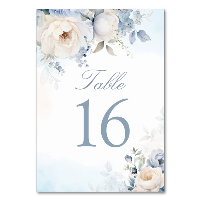 Elegant Dusty Blue Floral Wedding Personalised  Table Number (Front)