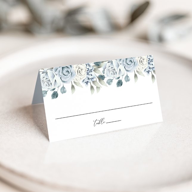 Elegant Dusty Blue Floral Wedding Place Card (Creator Uploaded)