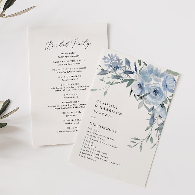 Elegant Dusty Blue Floral Wedding Program (Creator Uploaded)
