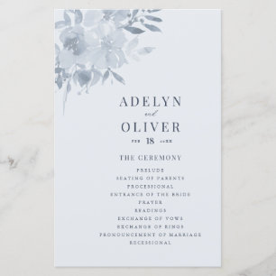 Elegant Dusty Blue Floral Wedding Program